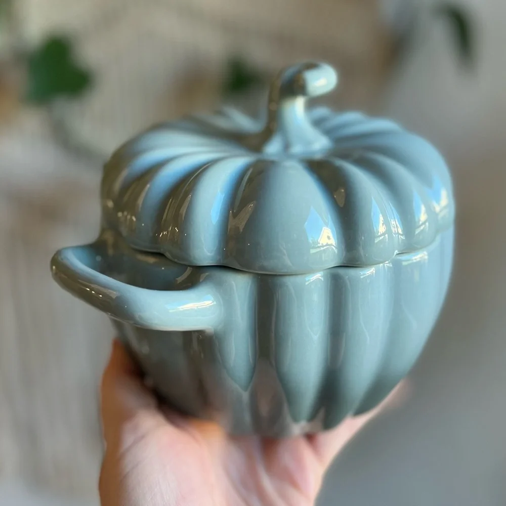 Crofton Pumpkin Cocotte – Blue Stoneware Mini Casserole Dish Fall Kitchenware